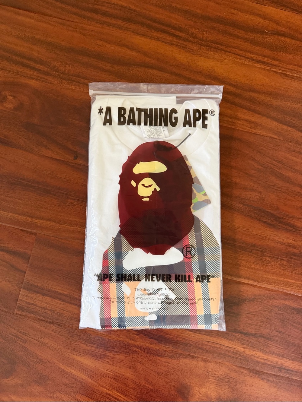 Bape White Tee with Multicolor Camo Hangtag